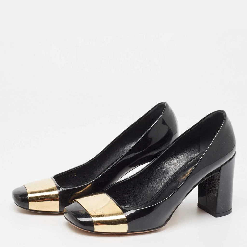 商品[二手商品] Louis Vuitton|Louis Vuitton Black Patent Leather Gold Plate Block Heel Pumps Size 36,价格¥3198,第2张图片详细描述