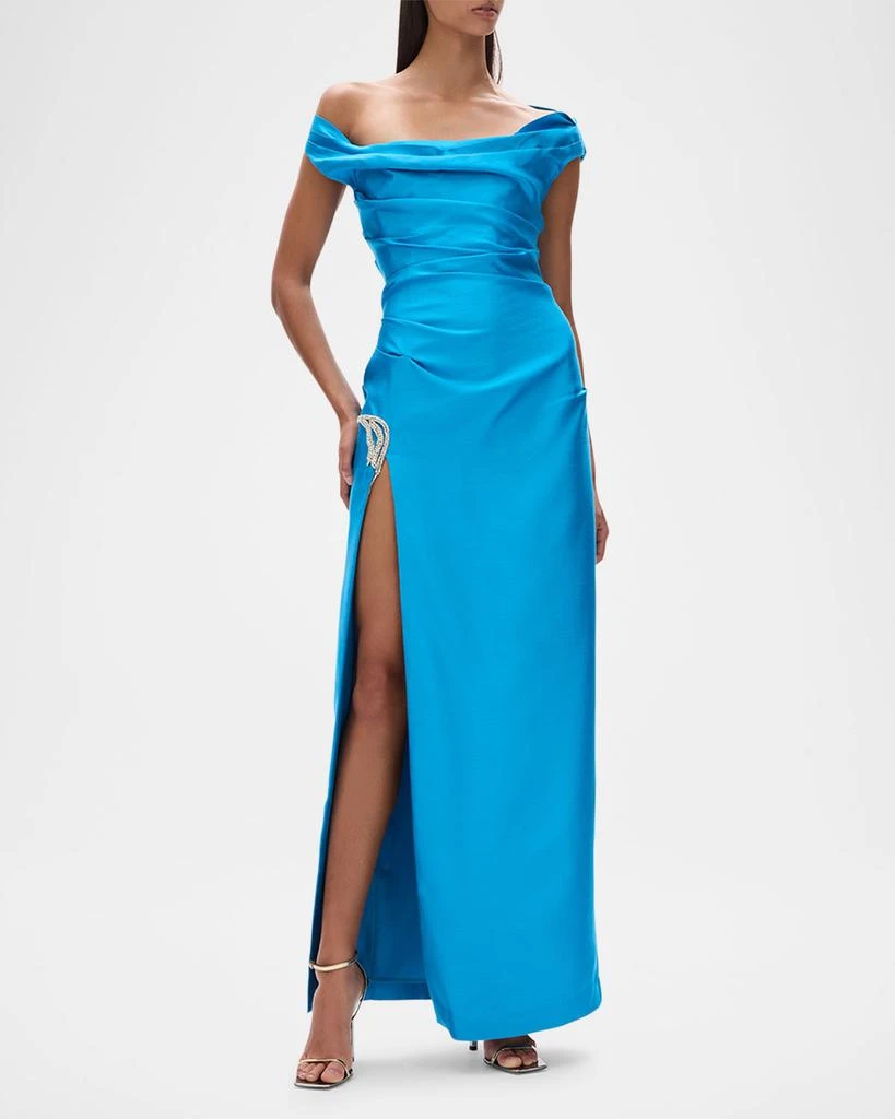 商品RACHEL GILBERT|Bailey Draped Off-The-Shoulder Crystal Slit Gown,价格¥18359,第2张图片详细描述
