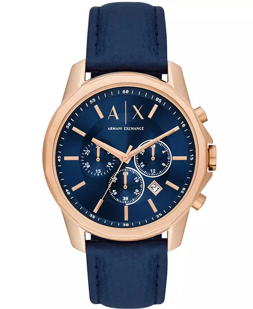 商品Armani Exchange|Men's Chronograph Blue Leather Strap Watch 44mm,价格¥1677,第1张图片