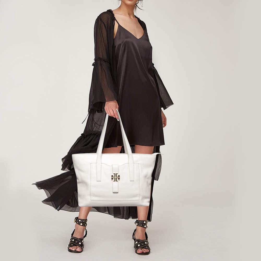 商品[二手商品] Tory Burch|Tory Burch Ivory Pebbled Leather Meyer Tote,价格¥2793,第4张图片详细描述