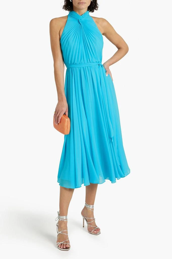 商品Badgley Mischka|Belted pleated chiffon midi dress,价格¥1073,第2张图片详细描述