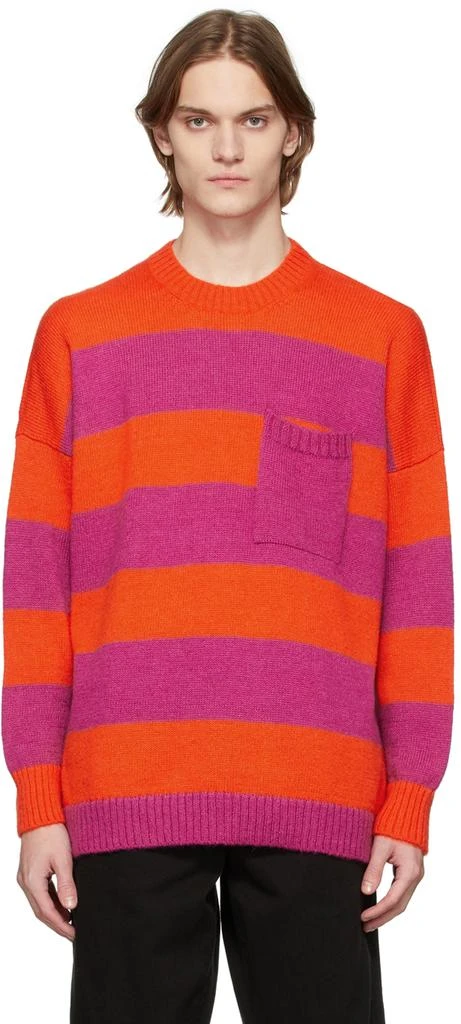 商品JW Anderson|Red & Pink Striped Patchpocket Sweater,价格¥1801,第1张图片