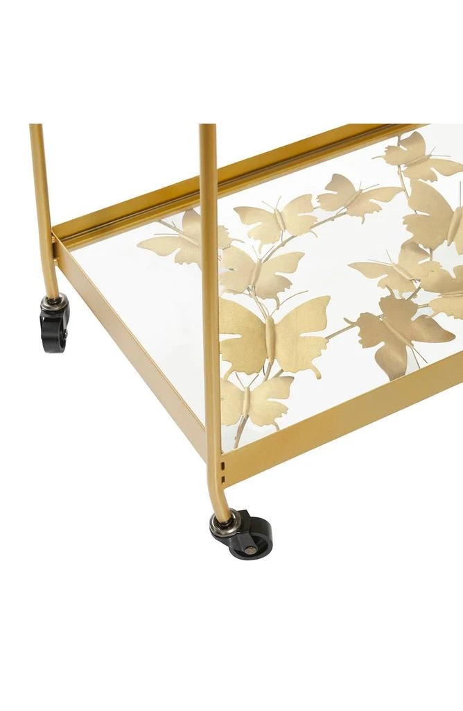 商品WILLOW ROW|Goldtone Metal & Glass 2-Shelf Rolling Bar Cart with Handles,价格¥2081,第5张图片详细描述