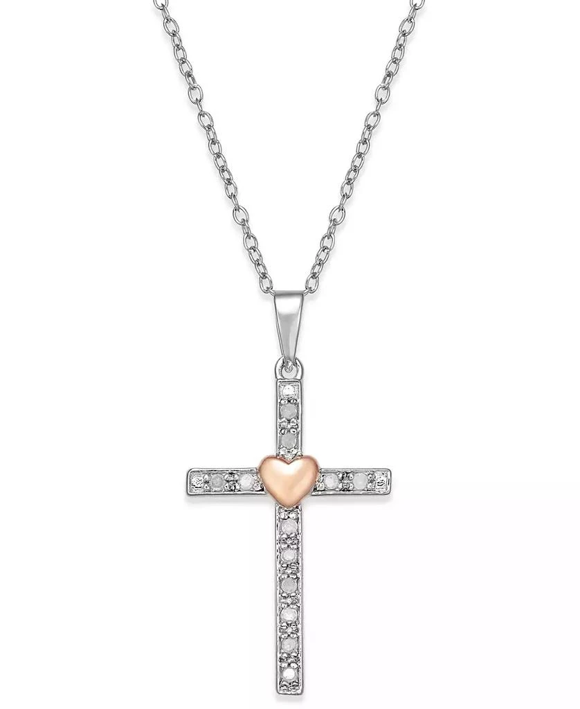商品Macy's|Diamond Two-Tone Cross Pendant Necklace (1/10 ct. t.w.) in Sterling Silver with 18k Rose Gold-Plated Sterling Silver Accent,价格¥756,第1张图片