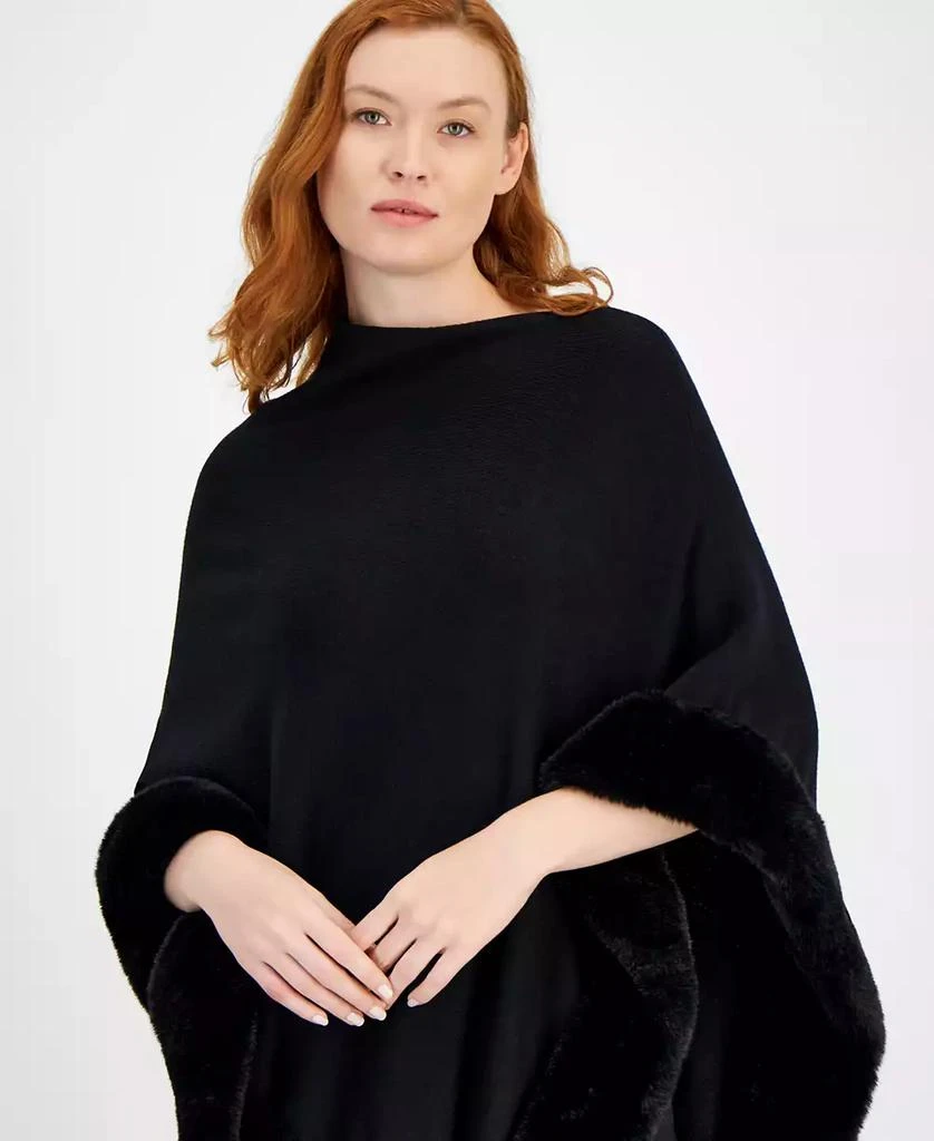 商品Anne Klein|Women's Faux Fur Trim Poncho Cape,价格¥516,第3张图片详细描述