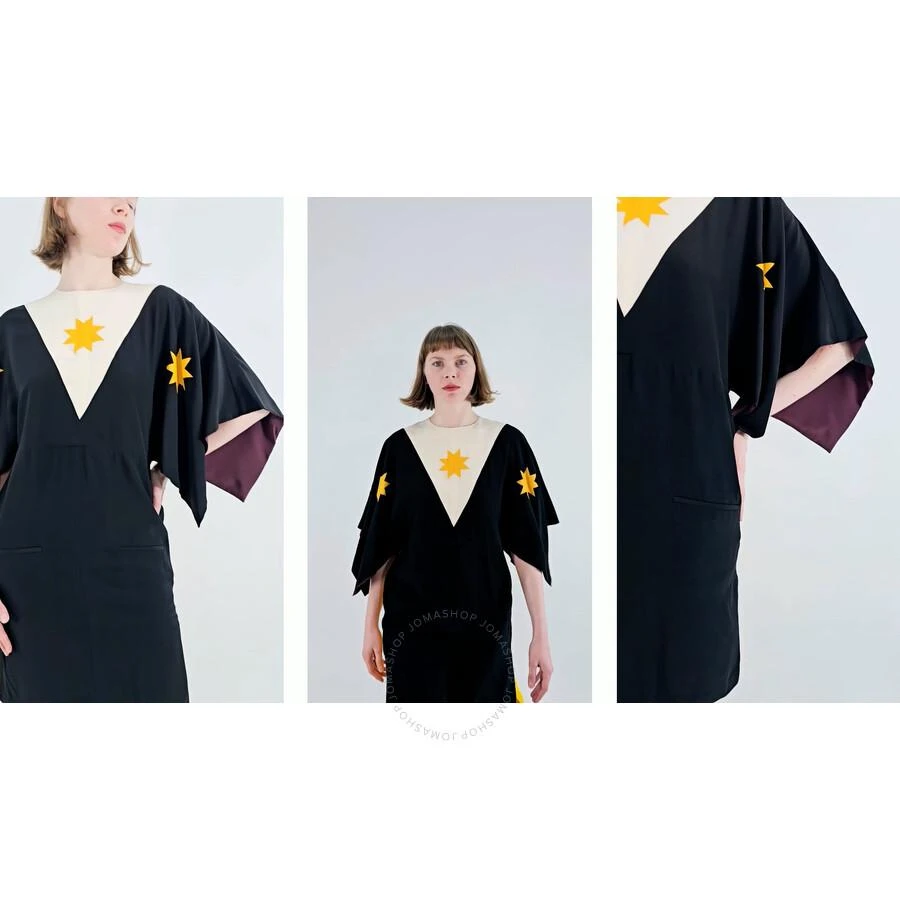 商品Burberry|Ladies Black Geometric Print Silk Crepe De Chine Cape Sleeve Dress,价格¥1728,第1张图片