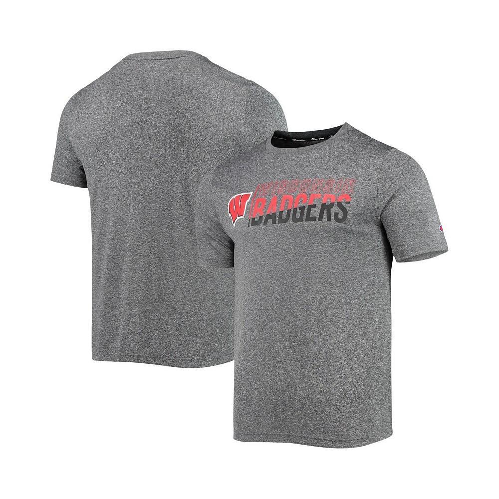 商品CHAMPION|Men's Gray Wisconsin Badgers Slash Stack T-shirt,价格¥179,第1张图片