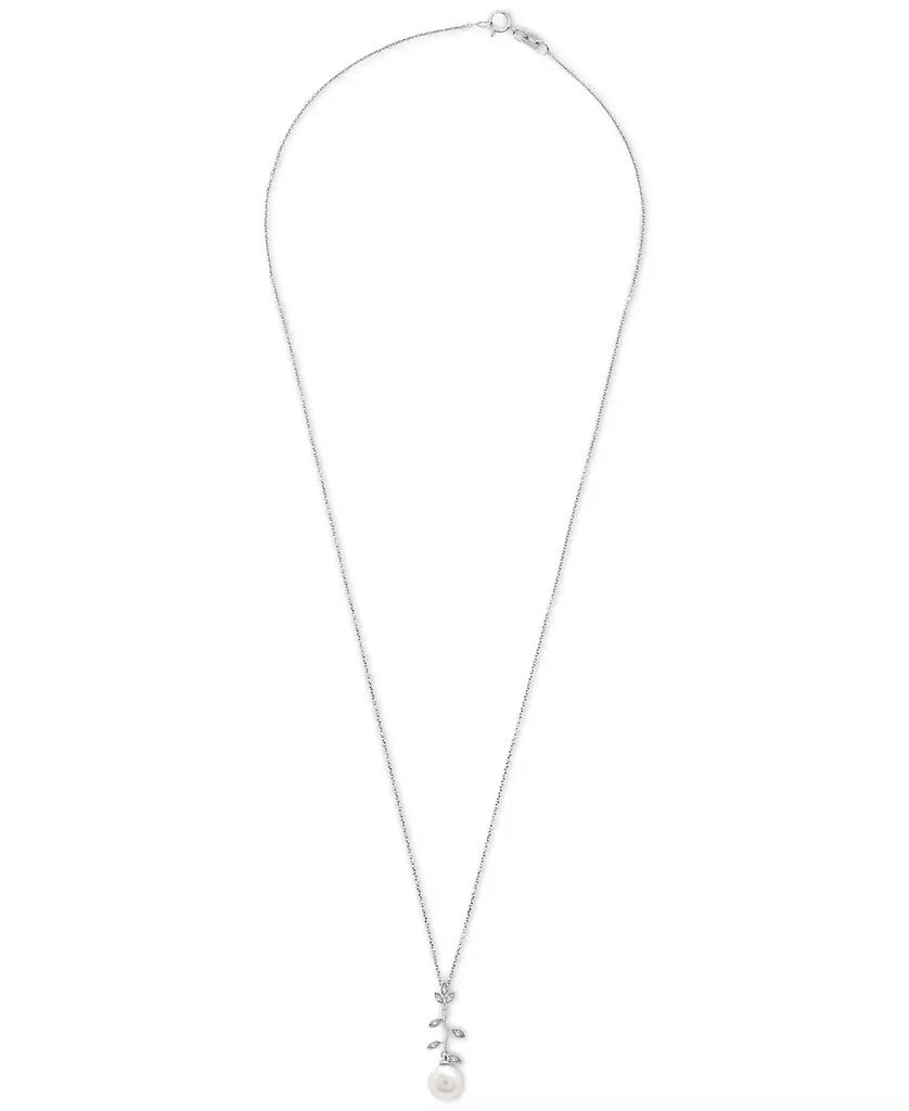 商品Macy's|Cultured Freshwater Pearl (7mm) & Diamond (1/20 ct. t.w.) Vine 18" Pendant Necklace in Sterling Silver,价格¥688,第3张图片详细描述