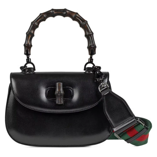 商品Gucci|GUCCI/古驰 女士小号黑色皮革竹节配件附皮革和织带互换肩带竹子提手饰面斜跨单肩手提包67579710ODP1060,价格¥31874,第1张图片