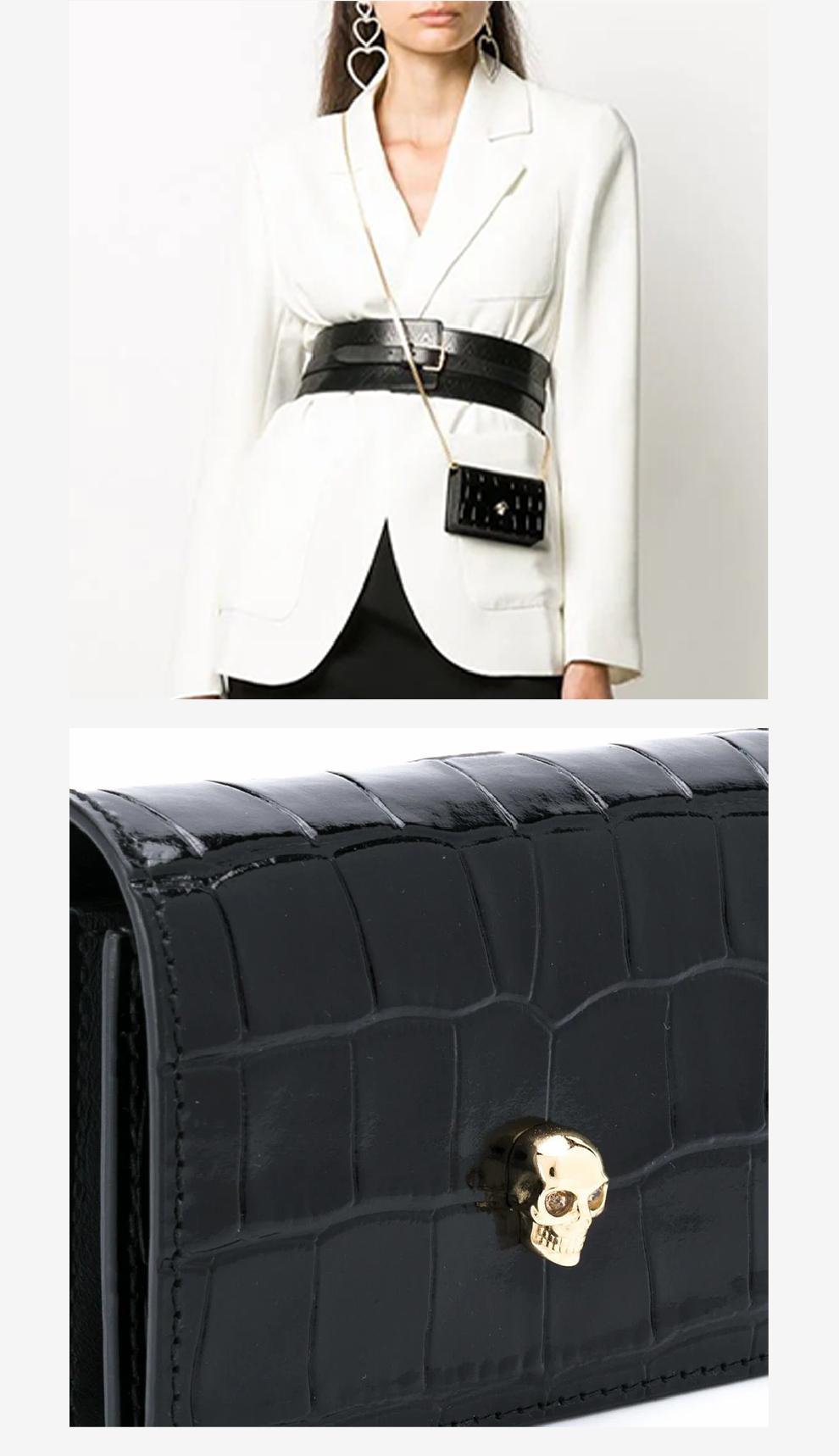 商品Alexander McQueen|黑色鳄鱼纹皮革链条链条单肩斜挎包【香港仓极速发货】,价格¥3872,第6张图片详细描述