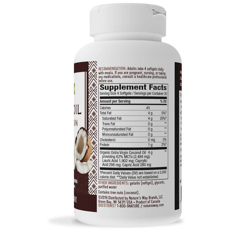 商品Nature's Way|Coconut Oil Pure Extra Virgin Softgels,价格¥112,第2张图片详细描述