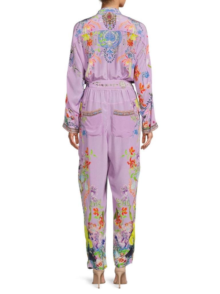 Floral Print Belted Silk Jumpsuit商品第2张图片规格展示
