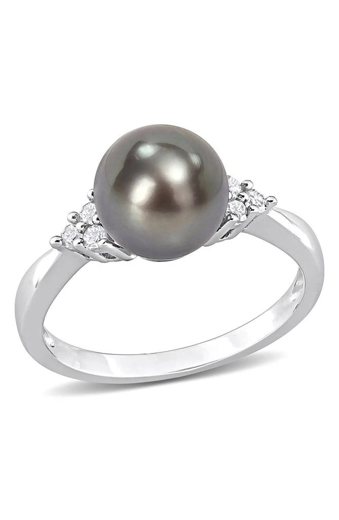 商品DELMAR|Sterling Silver 8-8.5mm Black Tahitian Cultured Pearl Diamond Ring - 0.14 ctw.,价格¥1219,第1张图片
