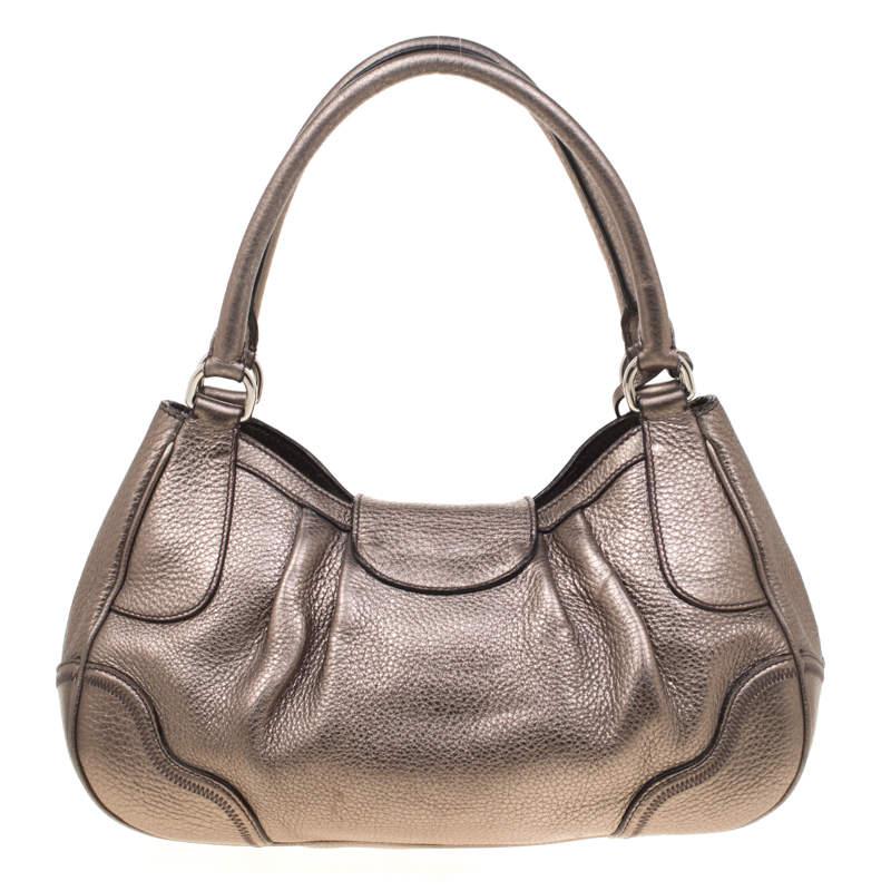 Prada Metallic Grey Leather Shoulder Bag商品第4张图片规格展示