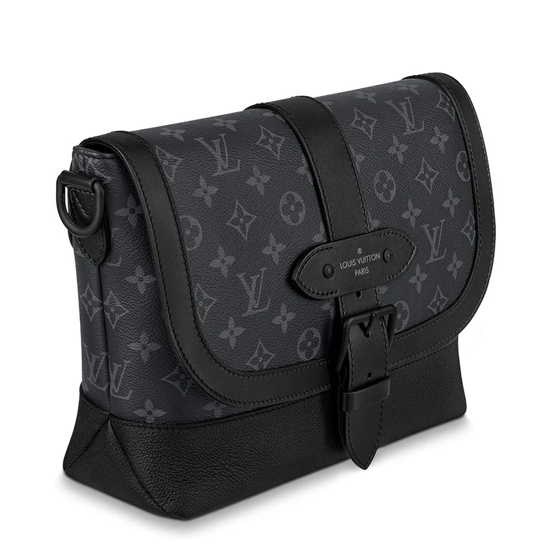 预售10天 Louis Vuitton/路易威登 经典款SAUMUR系列 男士黑色老花帆布皮革饰边配徽标织物肩带单肩斜跨邮差包M45911 商品