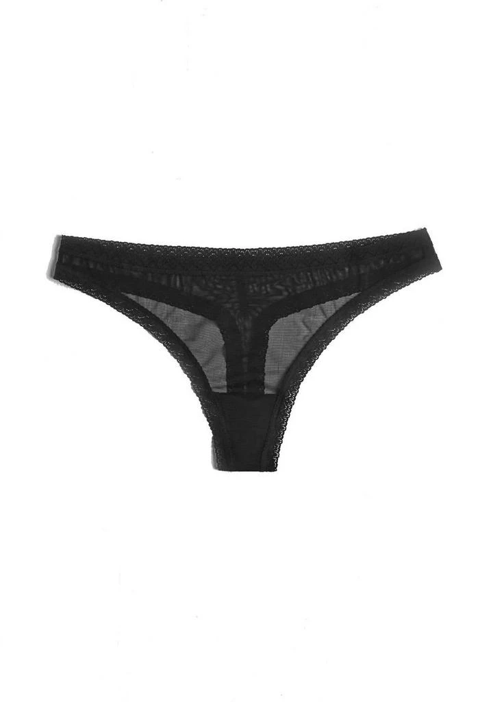 商品Blush Lingerie|Women's Mesh Lace Trim Thong Panty In Black,价格¥210,第1张图片