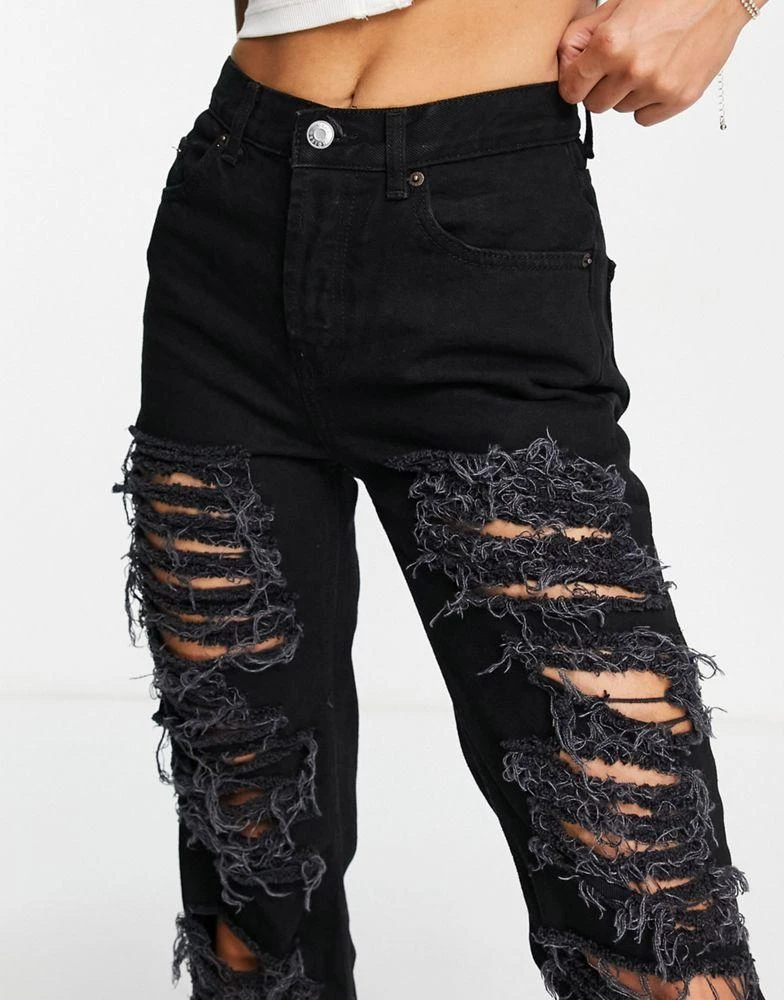 商品ASOS|ASOS DESIGN 90's straight jeans with extreme rips in black,价格¥198,第3张图片详细描述