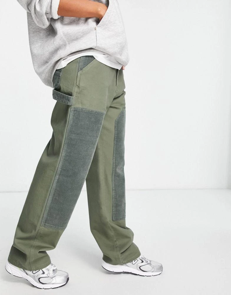商品ASOS|ASOS DESIGN minimal cargo trouser with patchwork cord in khaki,价格¥274,第4张图片详细描述