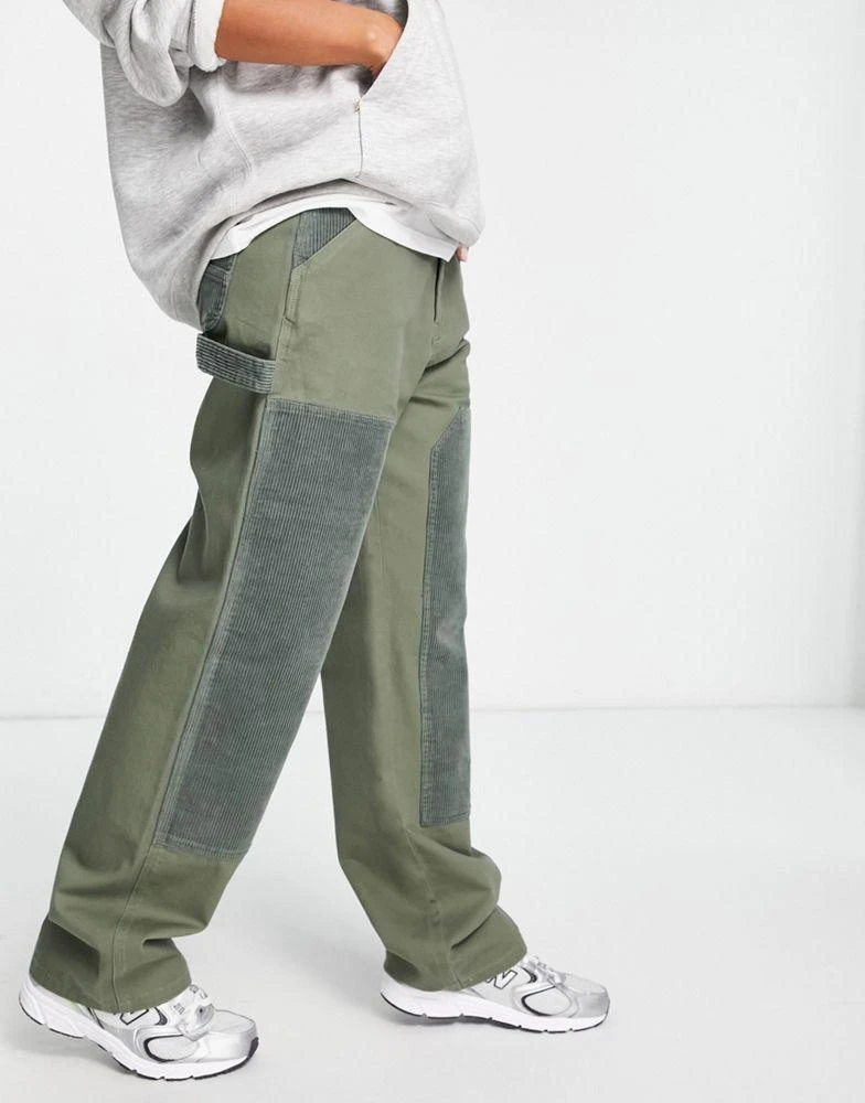 商品ASOS|ASOS DESIGN minimal cargo trouser with patchwork cord in khaki,价格¥245,第4张图片详细描述