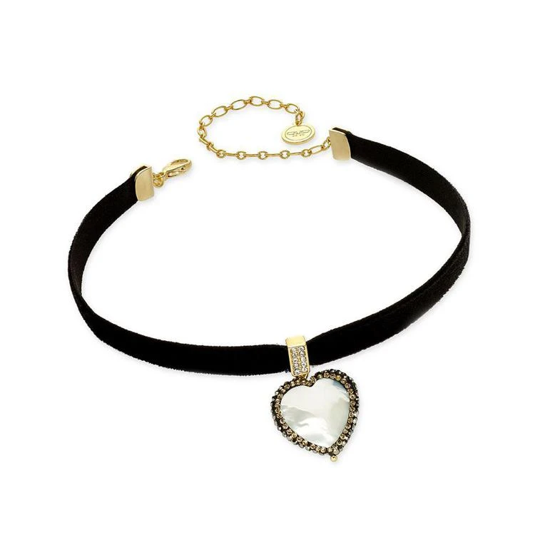 商品Paul & Pitü Naturally|Two-Tone Pavé & Imitation Pearl Heart Black Velvet Choker Necklace,价格¥463,第1张图片