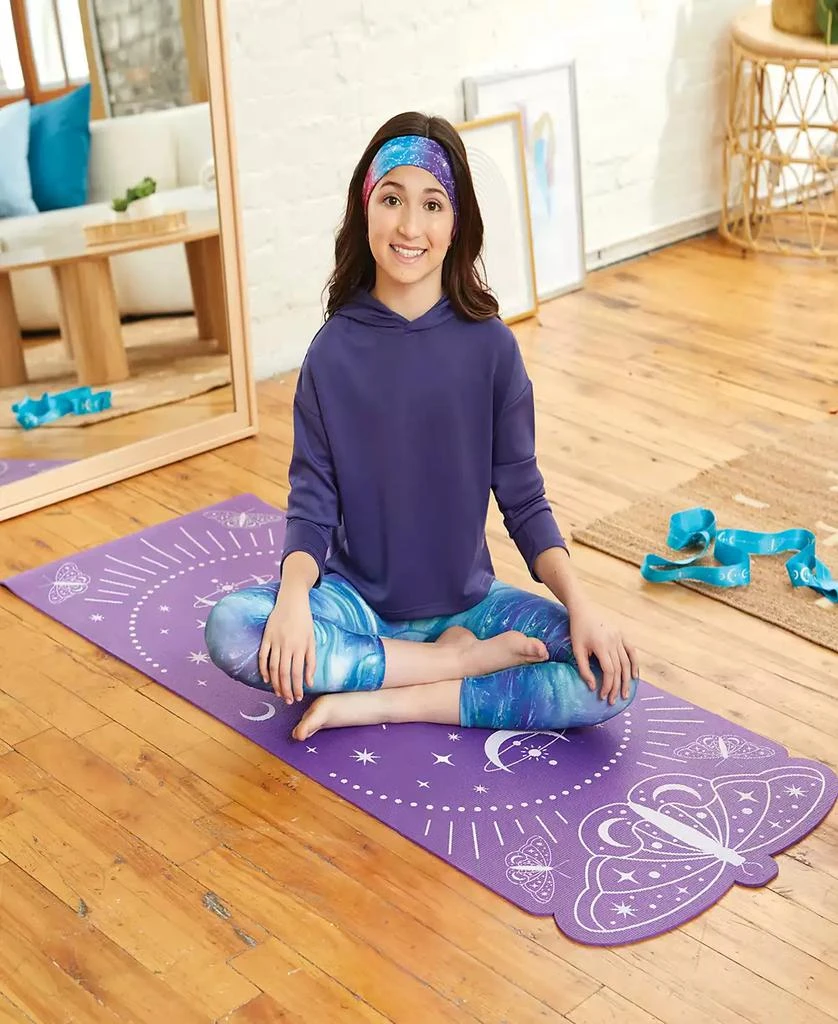 3C4G - Celestial Yoga Mat Carrying Strap 24" x 60" Mat, Make It Real, Teens Tweens Girls, Purple Mat With Teal Strap, Butterfly Celestial Design, Encourages Fitness Well Being 商品