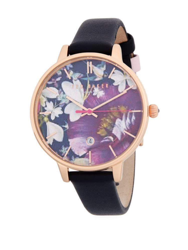 商品Ted Baker London|Floral Stainless Steel Leather Strap Watch,价格¥420,第1张图片