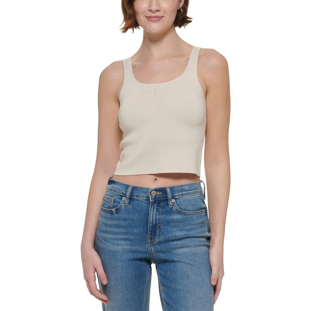商品Calvin Klein|Women's Embroidered Logo Cropped Tank Top,价格¥67,第1张图片