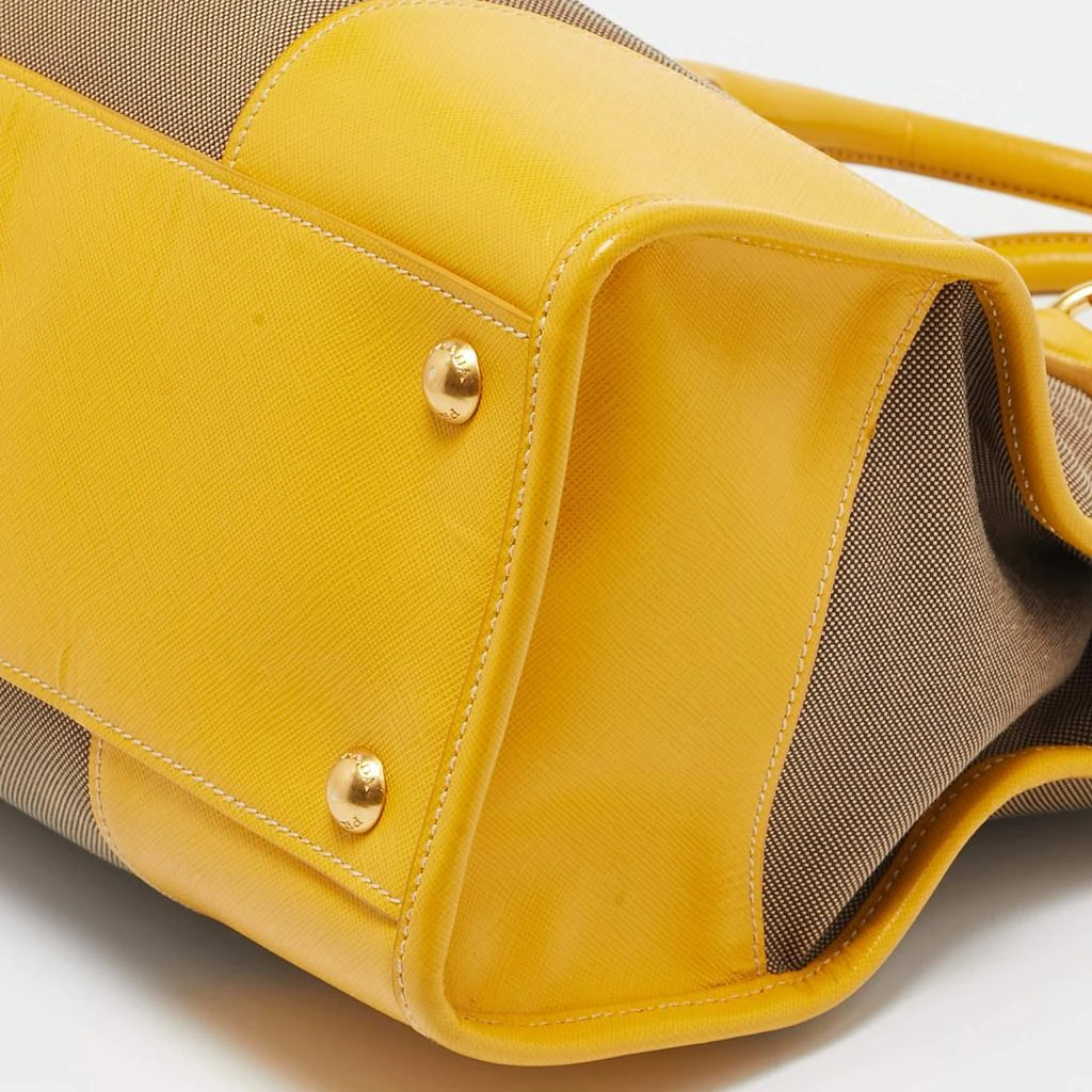 Prada Yellow/Beige Logo Jacquard and Leather Double Zip Tote 商品