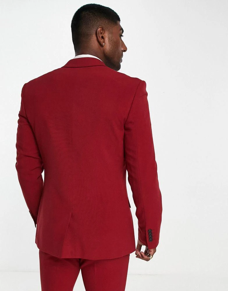 商品ASOS|ASOS DESIGN super skinny suit jacket in burgundy,价格¥428,第2张图片详细描述