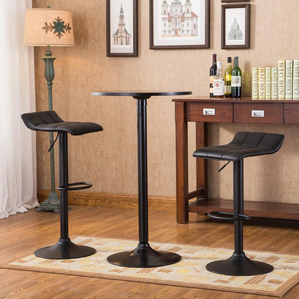 商品Streamdale Furniture|Streamdale Belham Black Round Metal Bar Table with 2 Swivel Bonded Leather Adj Stools,价格¥3202,第2张图片详细描述