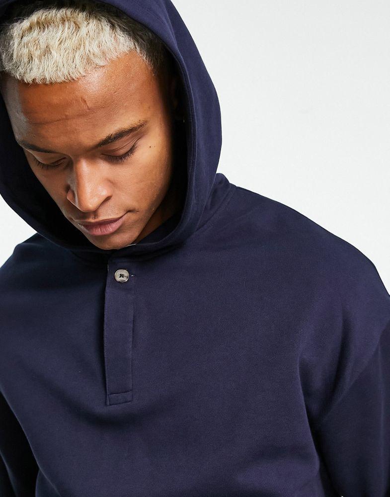 商品ASOS|ASOS DESIGN oversized hoodie with rugby neck in navy,价格¥222,第5张图片详细描述