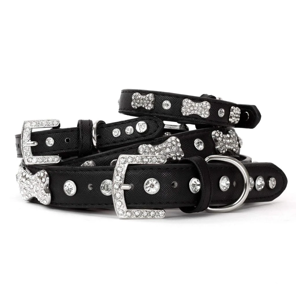 商品Vanderpump Pets|Designer Diamond and Bone Leatherette Collar - S,价格¥269,第2张图片详细描述
