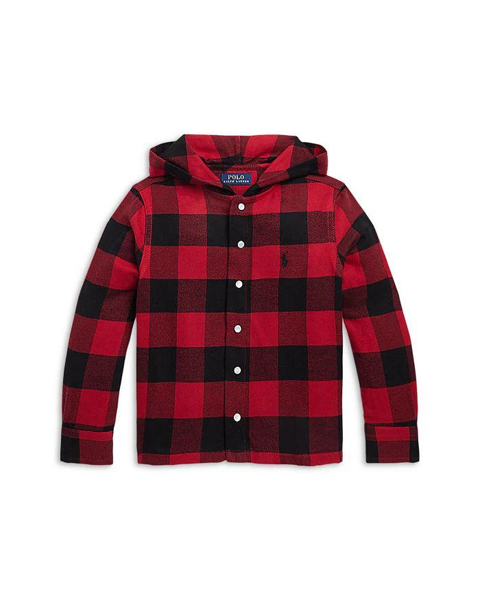 商品Ralph Lauren|Boys' Buffalo Check Twill Hooded Shirt - Little Kid,价格¥213,第1张图片
