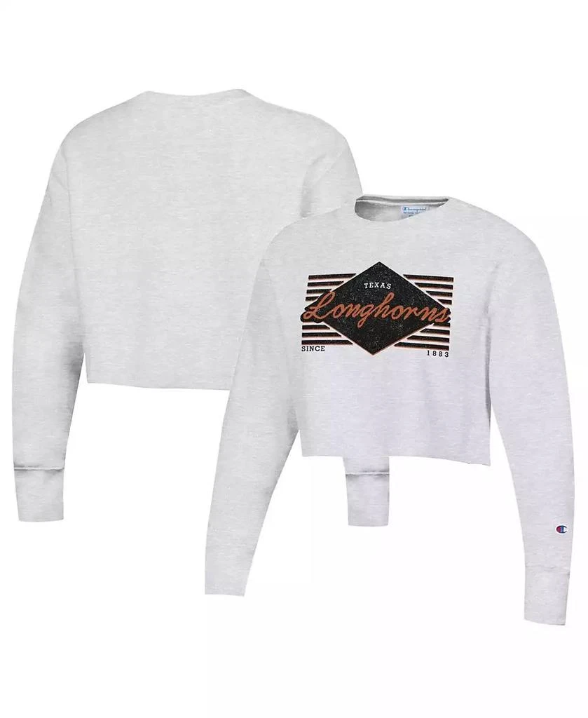 商品CHAMPION|Women's Heather Gray Distressed Texas Longhorns Reverse Weave Cropped Pullover Sweatshirt,价格¥360,第1张图片