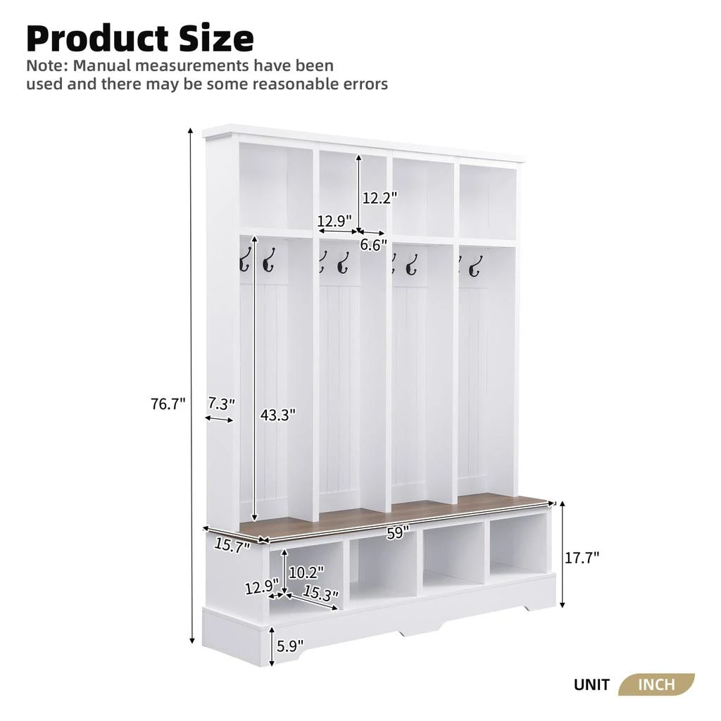 商品Streamdale Furniture|Streamdale Farmhouse Hall Tree with Bench, Coat & Shoe Rack - Black,价格¥3008,第3张图片详细描述