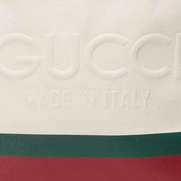 商品[国内直发] Gucci|古驰 字母压花 天然帆布 托特包Tote包购物袋单肩斜挎手提包帆布包 中号 男款 白色拼绿色,价格¥4746,第10张图片详细描述