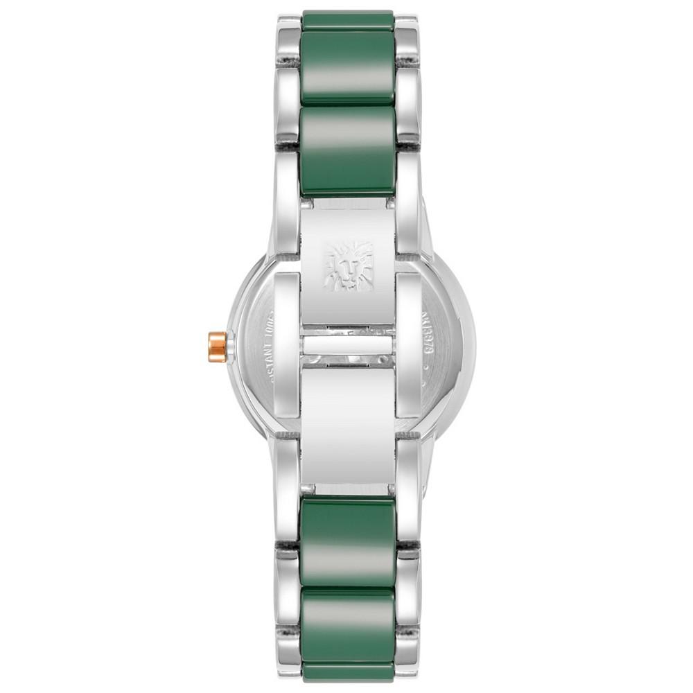 Women's Three-Hand Quartz Silver-Tone Alloy with Green Ceramic Bracelet Watch, 32mm商品第3张图片规格展示