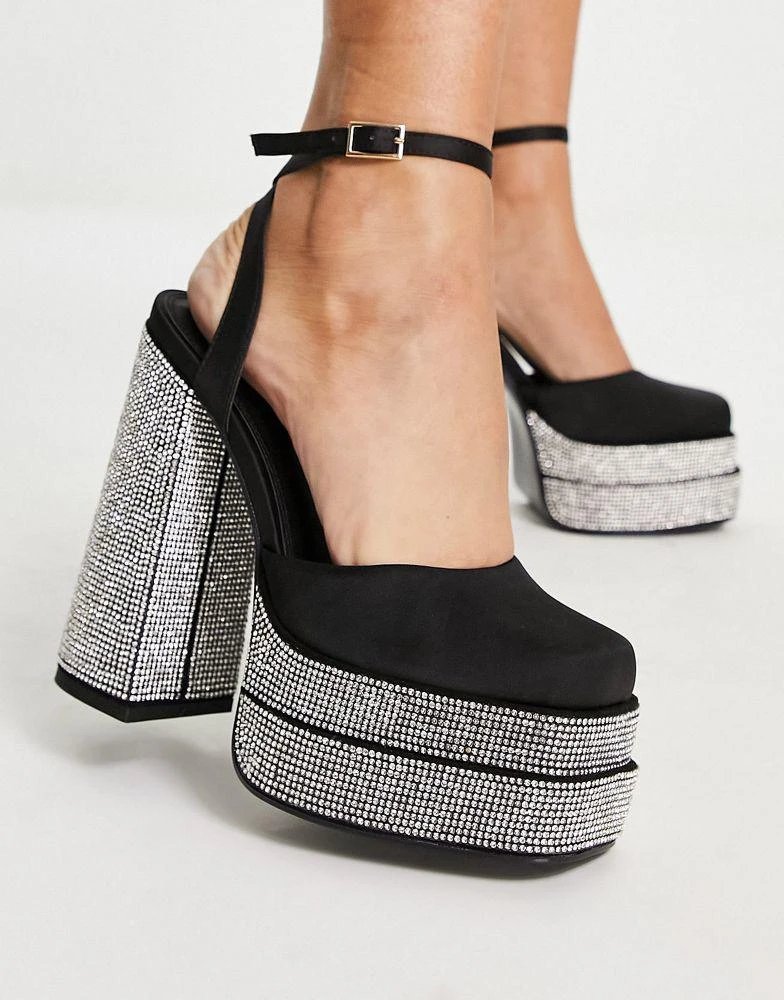 商品ASOS|ASOS DESIGN Pluto embellished platform heeled shoes in black,价格¥311,第3张图片详细描述
