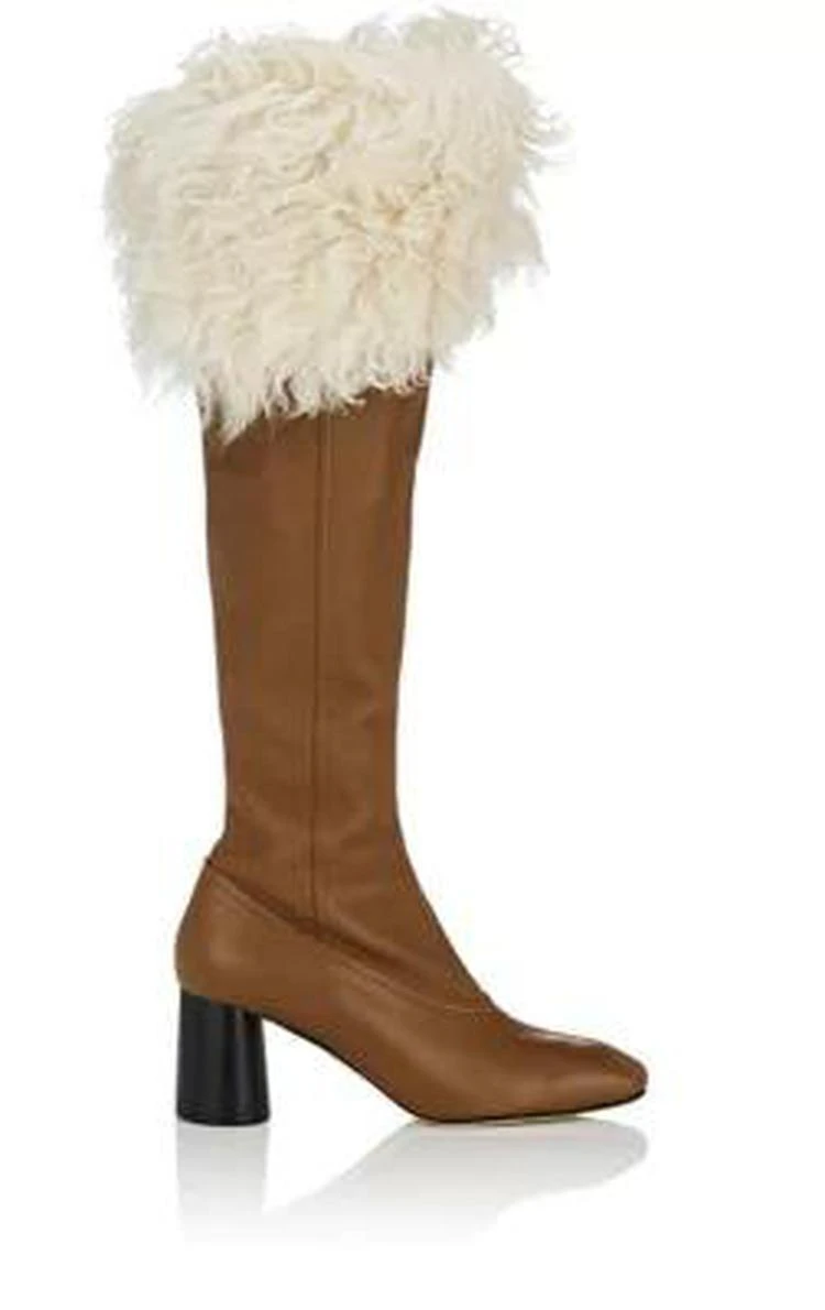 商品Helmut Lang|Shearling-Trimmed Leather Over-The-Knee Boots,价格¥5796,第1张图片