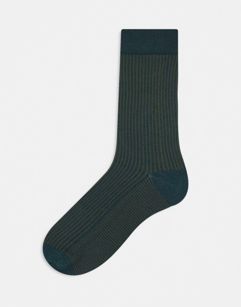 商品ASOS|ASOS DESIGN ankle sock in two-tone rib in green,价格¥48,第1张图片