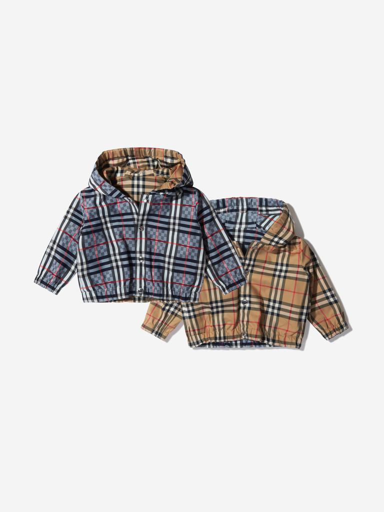 Burberry Blue Baby Boys Cotton Check Hooded Jacket商品第1张图片规格展示