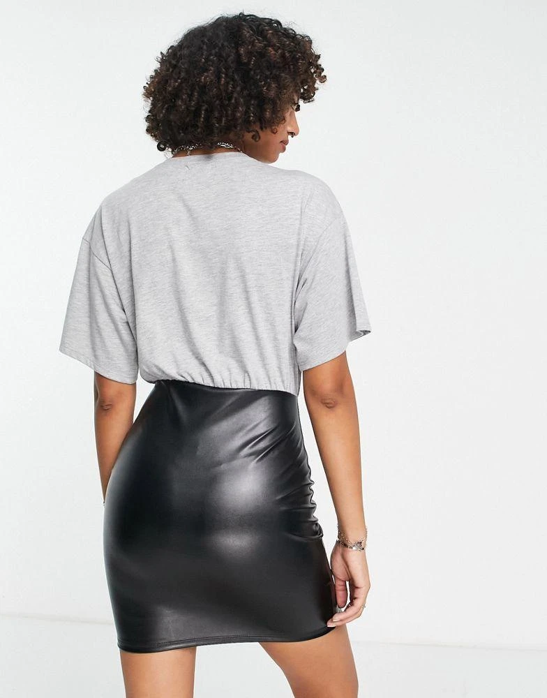 商品ASOS|ASOS DESIGN 2 in 1 t-shirt mini dress with pu skirt in black and grey,价格¥113,第2张图片详细描述