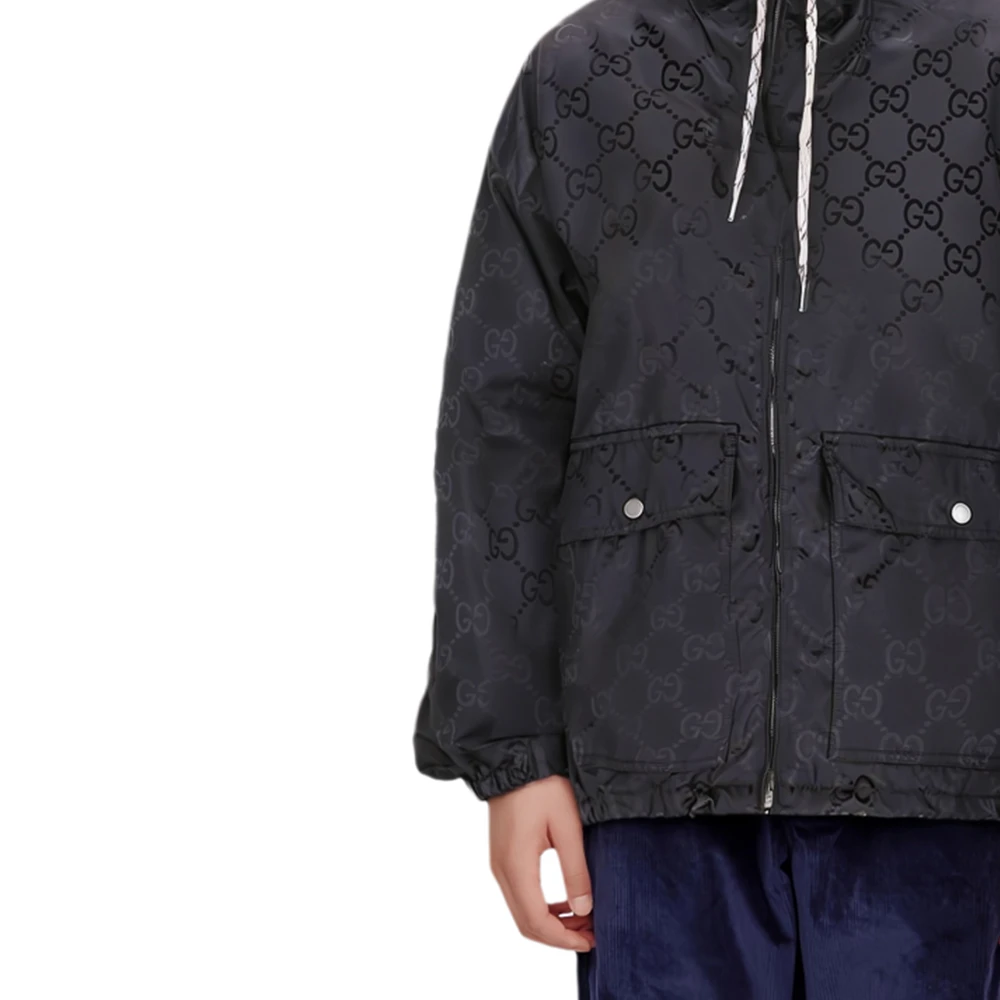 商品[国内直发] Gucci|古驰 Logo字母印花连帽长袖口袋夹克外套 男款 黑色,价格¥20912,第9张图片详细描述