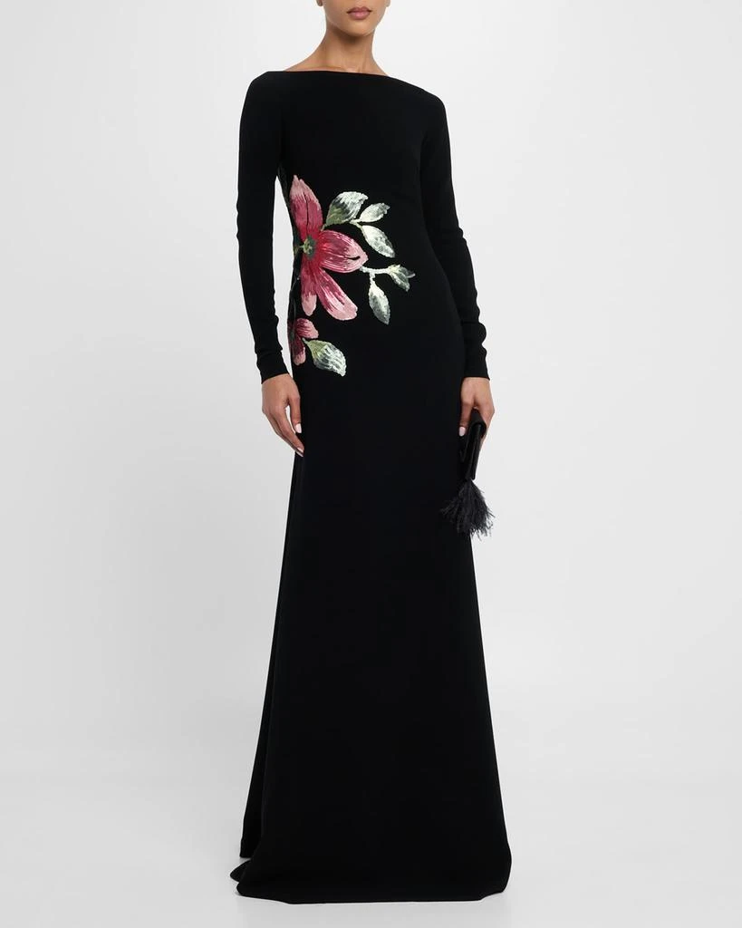 商品Naeem Khan|Floral Beaded Crepe Long-Sleeve Trumpet Gown,价格¥34707,第4张图片详细描述