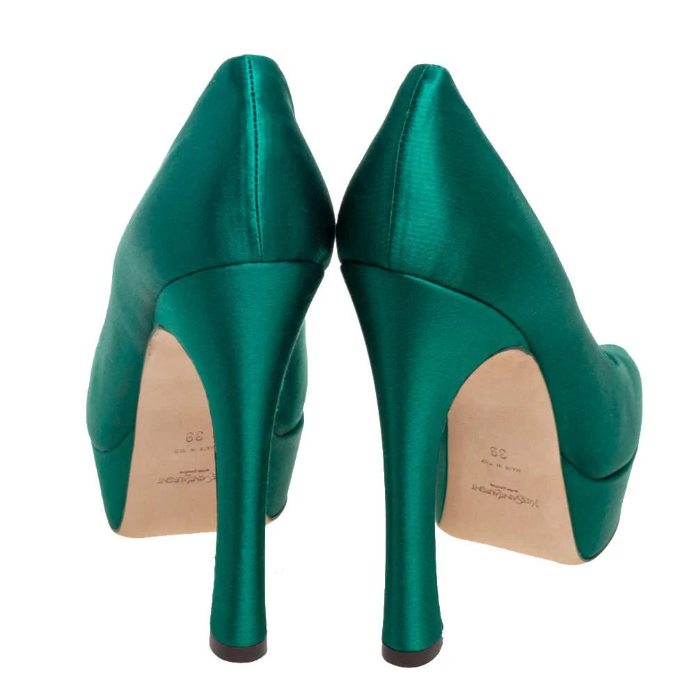 商品[二手商品] Yves Saint Laurent|Yves Saint Laurent Green Satin Palais Platform Peep Toe Pumps Size 39,价格¥1281,第5张图片详细描述
