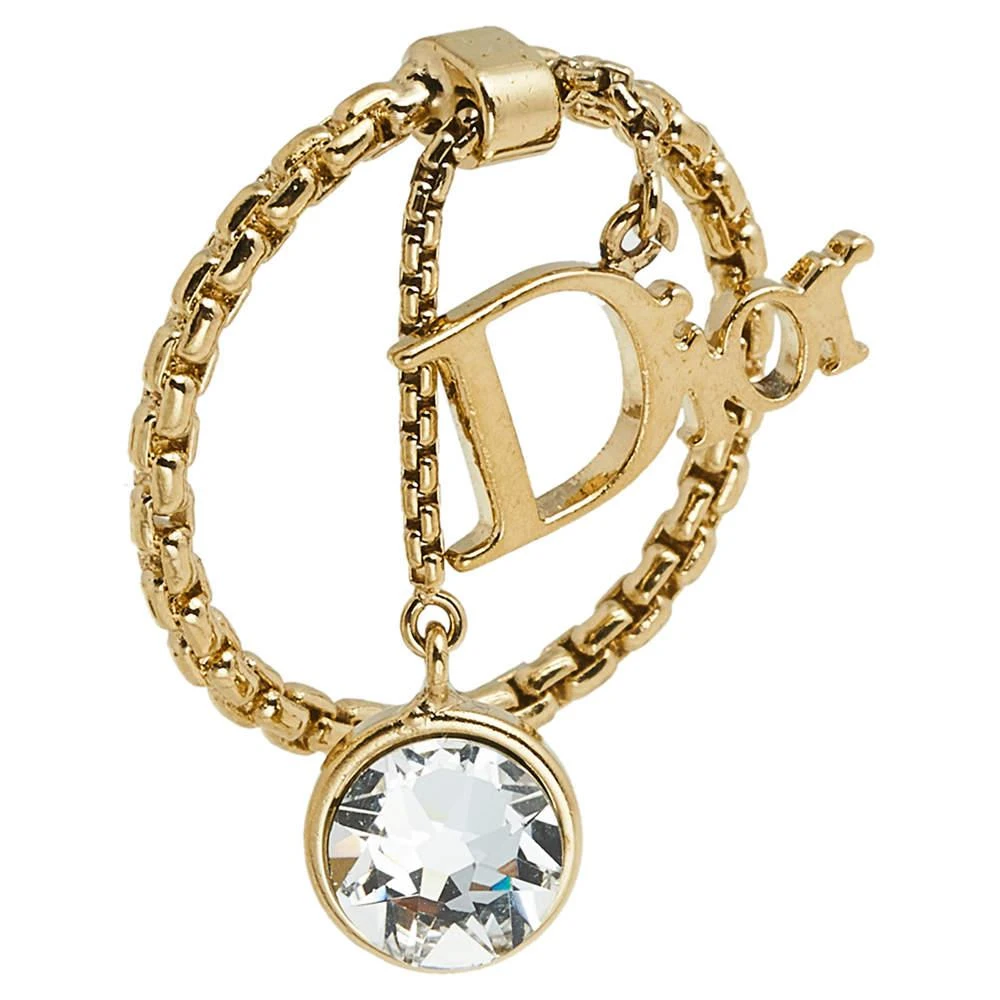商品[二手商品] Dior|Dior Gold Tone Crystal & Logo Charms Ring Size EU 53,价格¥1338,第1张图片