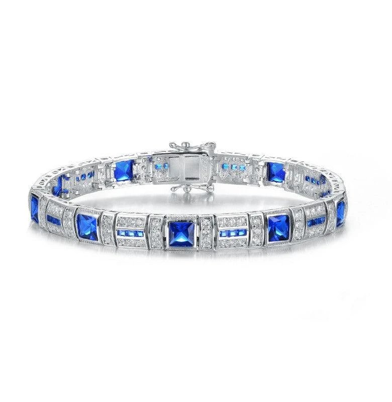 商品Genevive|Sterling Silver White Gold Plated with Colored Cubic Zirconia Tennis Bracelet,价格¥831,第1张图片