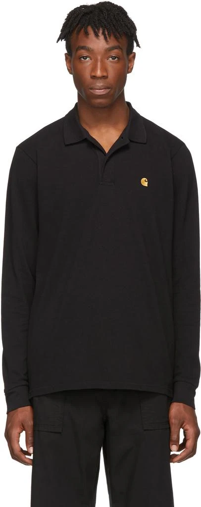 商品Carhartt WIP|Black Piqué Chase Long Sleeve Polo Polo衫,价格¥322,第1张图片