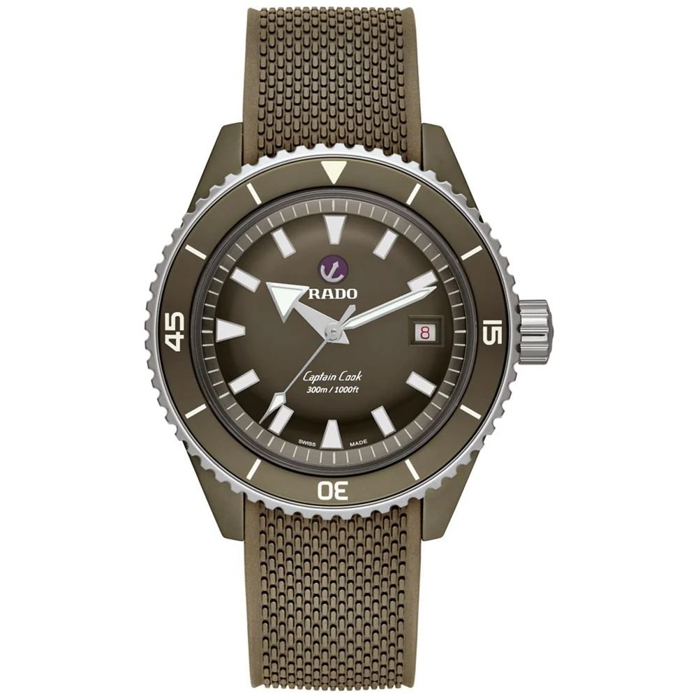 商品Rado|Men's Swiss Automatic Captain Cook Diver Green Rubber Bracelet Watch 43mm,价格¥25210,第1张图片