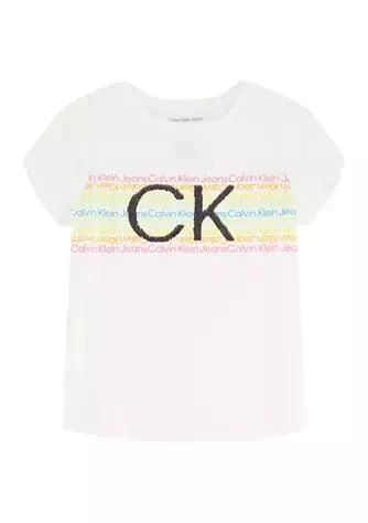 商品Calvin Klein|Klein Girls 7 16 Rainbow Logo T Shirt,价格¥198,第1张图片